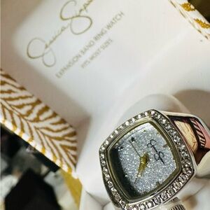 Jessica Simpson Silver Ring with Glittering Accents